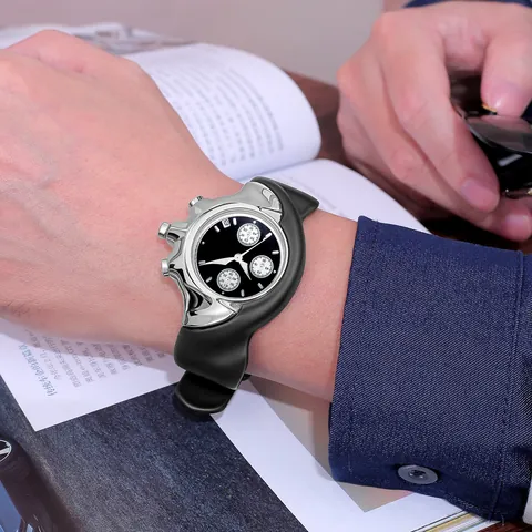 Vintage Irregular Alien Shaped Quartz Wristwatch Y2K Futuristic Chronograph Alloy Case Silicone Strap Six Hand Watch