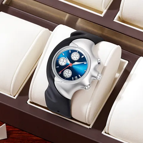 Vintage Irregular Alien Shaped Quartz Wristwatch Y2K Futuristic Chronograph Alloy Case Silicone Strap Six Hand Watch