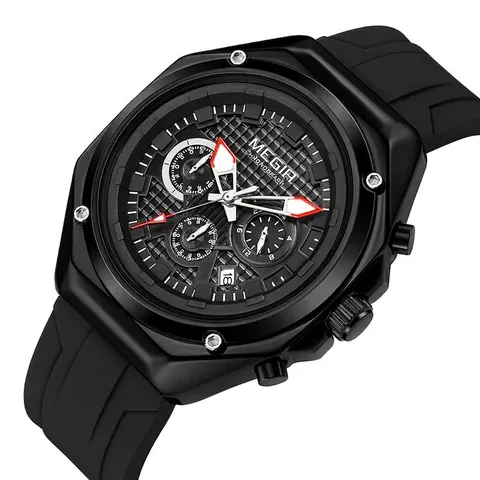 Reloj de Pulsera Deportivo para Hombre MEGIR 8118 Cuarzo Cronógrafo Luminoso Impermeable Correa de Silicona Moda Casual