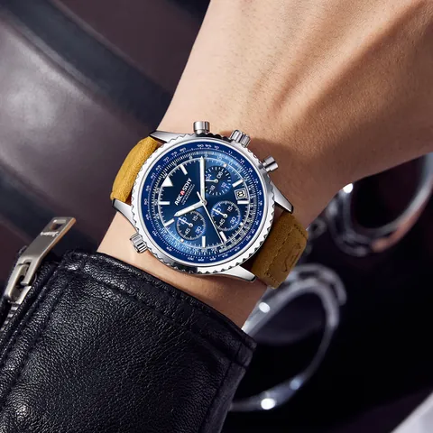 Orologio da Uomo al Quarzo Business Cronografo Multifunzione Luminoso Calendario Cinturino in Pelle Orologio Impermeabile