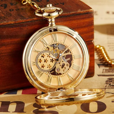 Montre à Gousset Mécanique Vintage Étoile à Cinq Branches Ajouré Couvercle à Rabat Remontage Manuel Steampunk Pendentif
