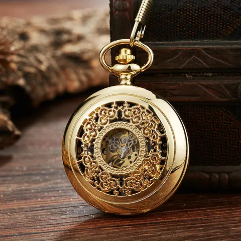 Montre à Gousset Mécanique Automatique Classique Vintage Or Argent Noir Couvercle Rabattable Alliage Pendentif Rétro Cadeau