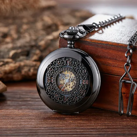 Montre à Gousset Mécanique Automatique Classique Vintage Or Argent Noir Couvercle Rabattable Alliage Pendentif Rétro Cadeau