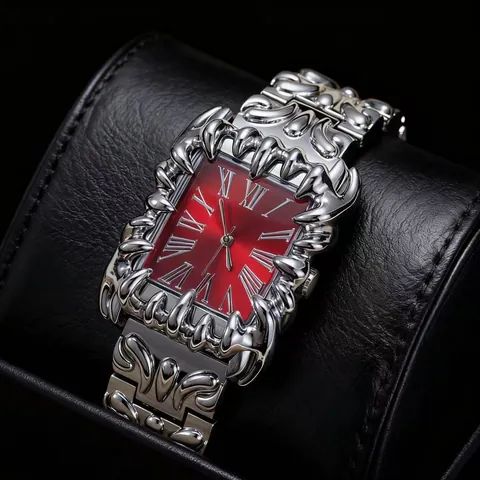 Montre à Quartz Hétéromorphe Griffe Gothique Rétro Y2K Unisexe Alliage de Zinc Acier Inoxydable Chiffres Romains Chaîne Métal