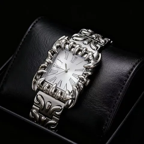 Montre à Quartz Hétéromorphe Griffe Gothique Rétro Y2K Unisexe Alliage de Zinc Acier Inoxydable Chiffres Romains Chaîne Métal