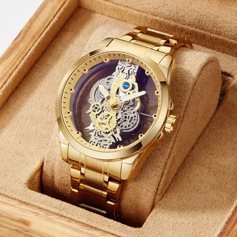 Men's Luxury Business Watch Dual Sided Skeleton Design Quartz Movement Stainless Steel Band Luminous Pointer Wristwatch Dress Watch Gift For Men