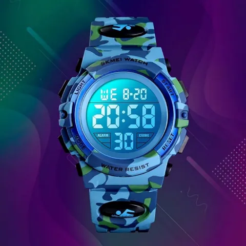 SKMEI Montre de Sport Numérique pour Enfants Étanche Camouflage Rétroéclairage LED Montre Bracelet Électronique pour Garçons