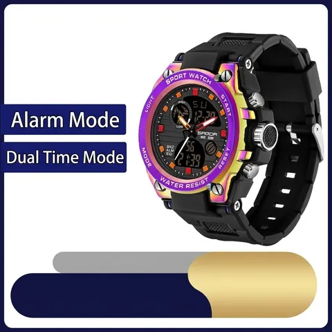 Montre de Sport pour Hommes Imperméable Double Affichage Boîtier en Alliage de Zinc Bracelet en TPU Chronographe Lumineux