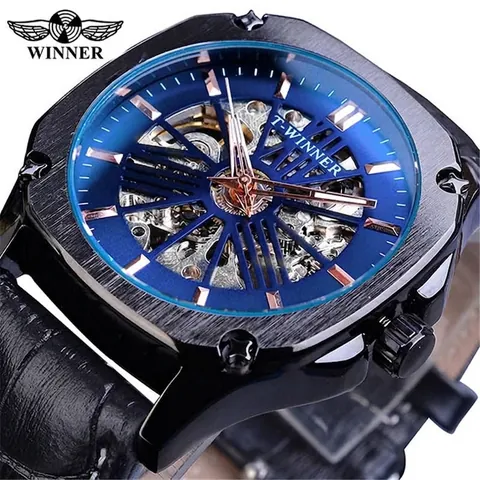 Montre Mécanique Automatique pour Hommes Luxe Cadran Squelette Étanche Lumineux Bracelet Cuir Véritable Affaires Décontracté Montre