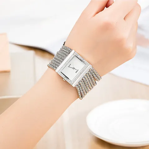 Reloj de Pulsera con Diamantes de Imitación para Mujer de Lujo Esfera Rectangular Cuarzo Joyería de Aleación Elegante
