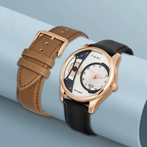 Coffret Montre à Quartz pour Homme avec Boîte Cadeau et Bracelet de Rechange Boîtier en Alliage Bracelet en Similicuir Montre