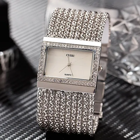 Reloj de Pulsera con Diamantes de Imitación para Mujer de Lujo Esfera Rectangular Cuarzo Joyería de Aleación Elegante