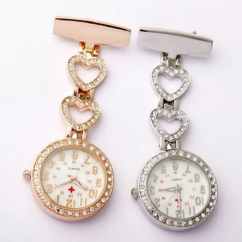 Strass Krankenschwester Taschenuhr Medizinische Uhr Mit Brosche Clip Herz Blumenform Legierung Quarz Uhr Für Damen Medizinisches Personal