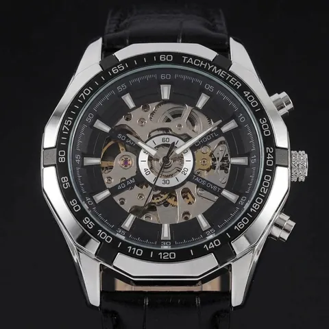 Reloj de Pulsera Mecánico Automático de Esqueleto Winner para Hombre Correa de Acero Inoxidable Impermeable de Lujo de Negocios