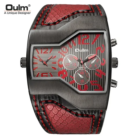 Orologio al Quarzo Personalizzato da Uomo Doppio Fuso Orario Quadrante Grande Cinturino in Pelle Stile Steampunk Industriale Analogico