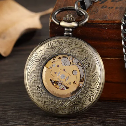 Vintage Große Antike Bronze Ausgehöhlt Glatt Automatische Mechanische Taschenuhr Für Männer Frauen Legierung Glas Spiegel Retro Geschenk