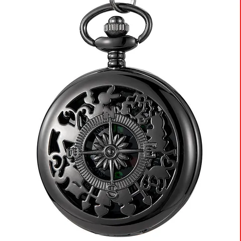 Vintage Titanium Alloy Flip Cover Pocket Watch With Navigation Compass Retro Hollow Carving Quartz Analog Navigation Watch For Outdoor Hiking Unisex