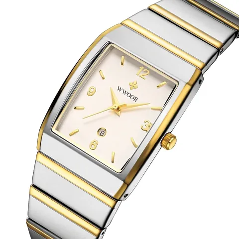 WWOOR Reloj de Lujo para Hombre de Negocios Moda Cuadrado Correa de Acero Inoxidable Impermeabile Fecha Cuarzo Reloj de Pulsera Rectangular