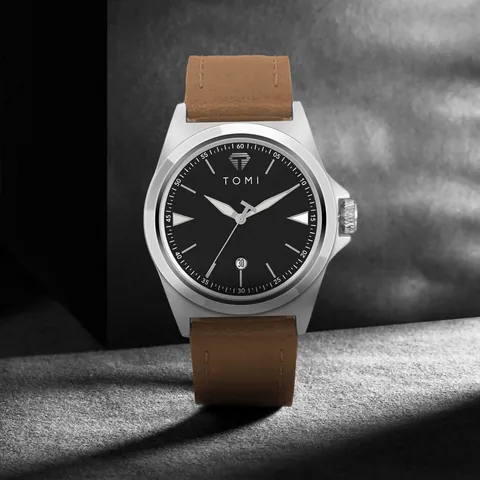 Reloj de Cuarzo de Lujo TOMI para Hombre Correa de Piel Sintética Impermeable Visualización de Fecha Casual