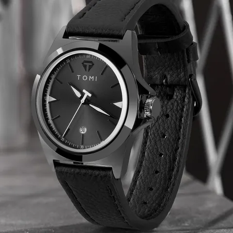 Reloj de Cuarzo de Lujo TOMI para Hombre Correa de Piel Sintética Impermeable Visualización de Fecha Casual