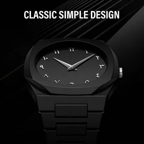 Montre à Quartz pour Homme Boîtier Octogonal Cadran Classique Chiffres Arabes Étanche Texture Huile de Caoutchouc Bracelet en Silicone