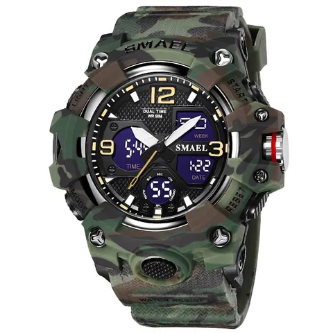 Montre Numérique de Sport Tactique SMAEL pour Hommes Étanche Quartz Électronique Double Temps Alarme Lumineuse Extérieur Militaire Armée