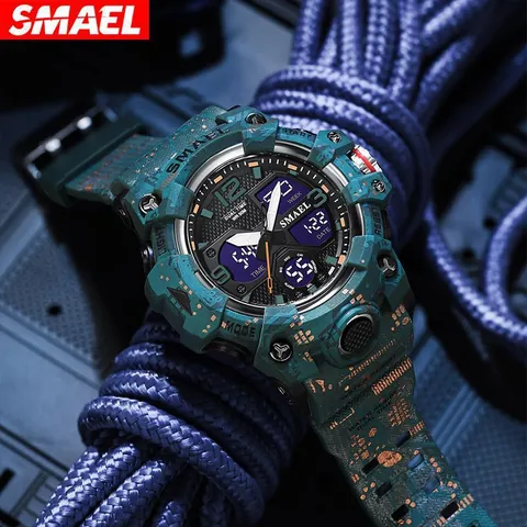 Montre Numérique de Sport Tactique SMAEL pour Hommes Étanche Quartz Électronique Double Temps Alarme Lumineuse Extérieur Militaire Armée