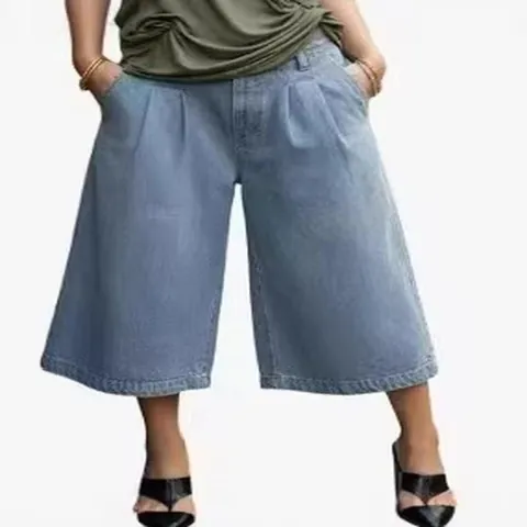Damen Europäischer Amerikanischer Stil Denim Cargo Weite Hose Mode Gewaschen Blau Lose Workwear Streetwear Hosenrock Unten