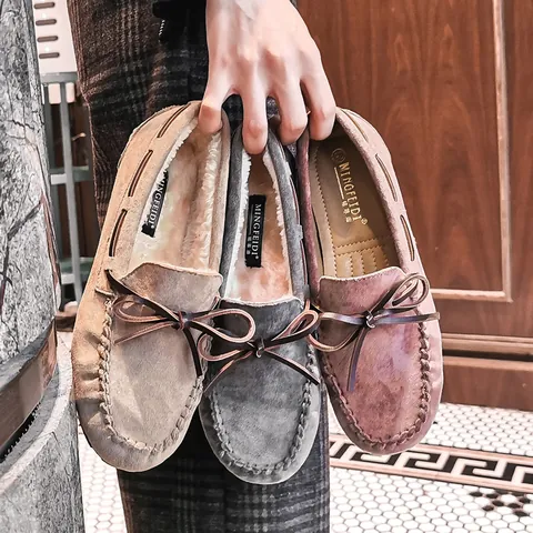 Mocassini da Donna Casual Bassi Decorazione Fiocco Foderati in Caldo Pile Scarpe Comfort Taglie Forti 41-43 in Microfibra Senza Lacci
