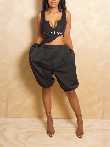 Women High Waist Lantern Shorts Loose Casual Pleated Bubble Bloomers With Elastic Waist Fashion Streetwear Bottom For Summer Party