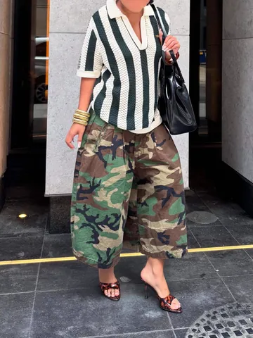 Damen Europäischer Straßentil Tarnung Cargo Hose Mit Weitem Bein Locker Mode Lässig Polyester Hose Für Frauen