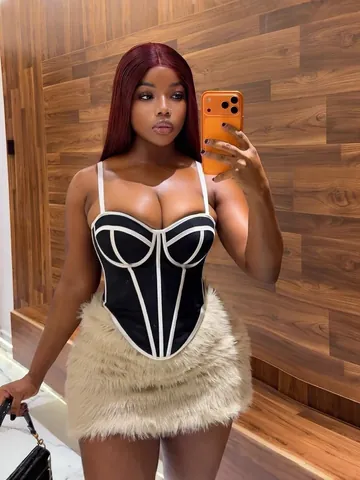 Women Sexy Contrast Fishbone Corset Top Spaghetti Strap Mesh Bustier Waist Cincher Slim Fit Camisole Tank Top M81030