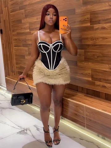 Women Sexy Contrast Fishbone Corset Top Spaghetti Strap Mesh Bustier Waist Cincher Slim Fit Camisole Tank Top M81030