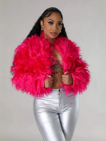 Women Faux Fur Jacket Oversized Shaggy Plush Short Coat Open Front Streetwear Outwear Autumn Winter Party Clubwear