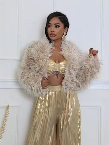 Women Faux Fur Jacket Oversized Shaggy Plush Short Coat Open Front Streetwear Outwear Autumn Winter Party Clubwear