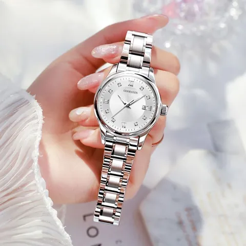 Damen Mode Quarzuhr Wasserdicht Edelstahl Strass Zifferblatt Kalender Leuchtend Luxus Damen Armbanduhr Dress Watch Elegante Schmuck