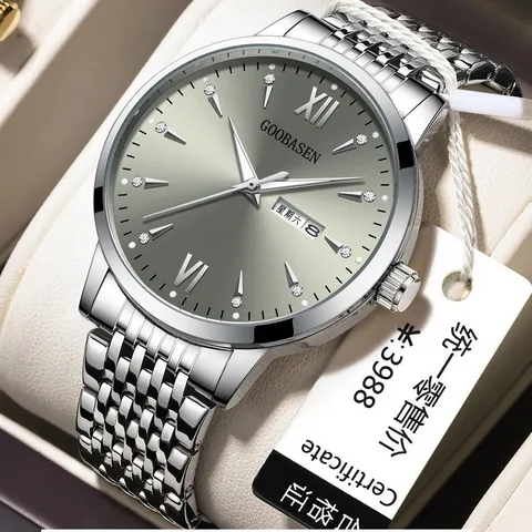 Montre à Quartz pour Homme Mode d'Affaires Imperméable Lumineuse Double Calendrier Bracelet en Alliage Acier Cuir