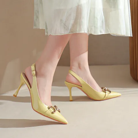Women Pointed Toe Patent Leather Slingback High Heels Horsebit Decor Stiletto Sandals Office Party Sexy Pumps For Women