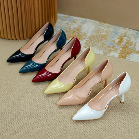 Women's Pointed Toe d'Orsay Stiletto Pumps Mirror Patent Leather High Heels For Office Wedding Party Dress Shoes