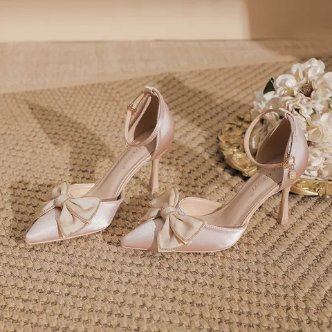 Eleganti Scarpe da Donna in Raso a Punta con Tacco a Spillo Fiocco d'Orsay Décolleté per Matrimonio Festa Banchetto Ufficio Scarpe Eleganti