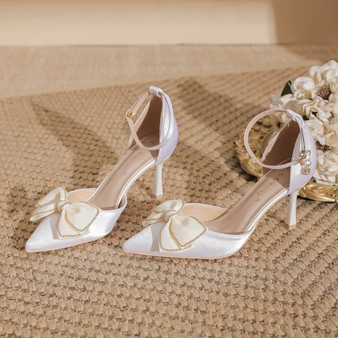 Eleganti Scarpe da Donna in Raso a Punta con Tacco a Spillo Fiocco d'Orsay Décolleté per Matrimonio Festa Banchetto Ufficio Scarpe Eleganti