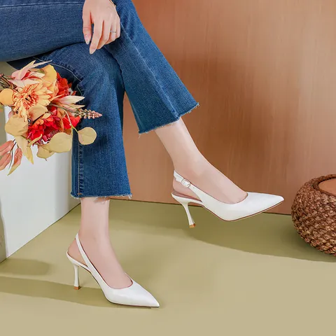 Décolleté Slingback Professionali da Donna con Punta e Tacco a Spillo Alto Scarpe da Lavoro in Pelle PU Sandali Eleganti Formali