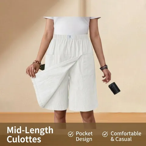 Damen Casual Skort Hohe Taille Elastischer Bund Shorts Mit Taschen Einfarbig Atmungsaktiv Elasthan Polyester Skort Unterteil