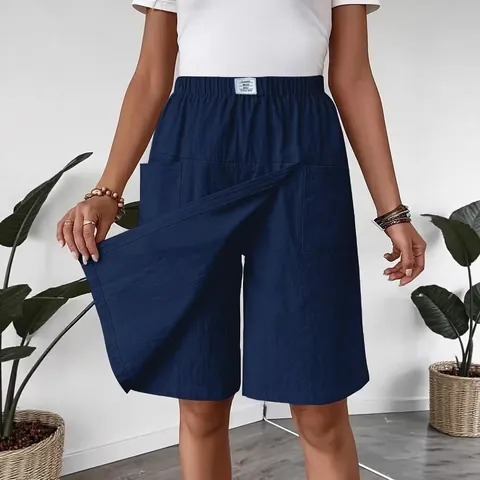Damen Casual Skort Hohe Taille Elastischer Bund Shorts Mit Taschen Einfarbig Atmungsaktiv Elasthan Polyester Skort Unterteil