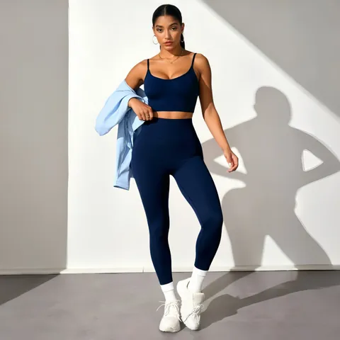 Ensemble de Yoga 3 Pièces Sans Couture pour Femmes Tenues d'Entraînement Soutien-Gorge de Sport Leggings Taille Haute Top Court