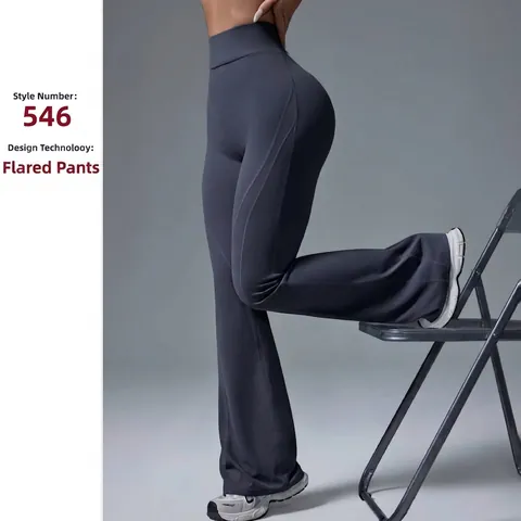 Damen Hohe Taille Ausgestellte Yogahosen Po-Lifting Flared Leggings Einfarbig Sport Fitnesshosen Lässige Workout Bottoms