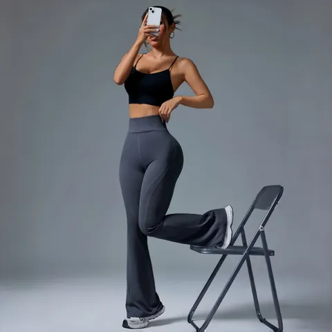 Damen Hohe Taille Ausgestellte Yogahosen Po-Lifting Flared Leggings Einfarbig Sport Fitnesshosen Lässige Workout Bottoms