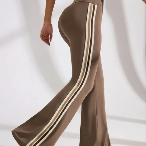 High Waist Flare Yoga Pants Quick Dry Elastic Side Stripe Bell Bottom Pilates Trousers Women Activewear Sports Casual Leggings