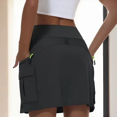 Damen High Waist Cargo Hosenrock Schnelltrocknend Wandern Shorts Mit Reißverschlusstaschen Outdoor Workout Gym Sport Rock Shorts Unterteil