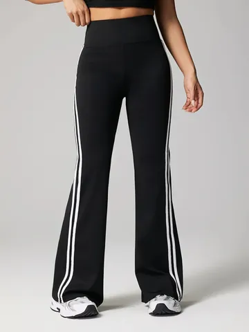 Women's High Waist Flare Yoga Pants American Retro Y2K Flared Leggings Double Stripes Peach Butt Lift Trousers Polyester Spandex